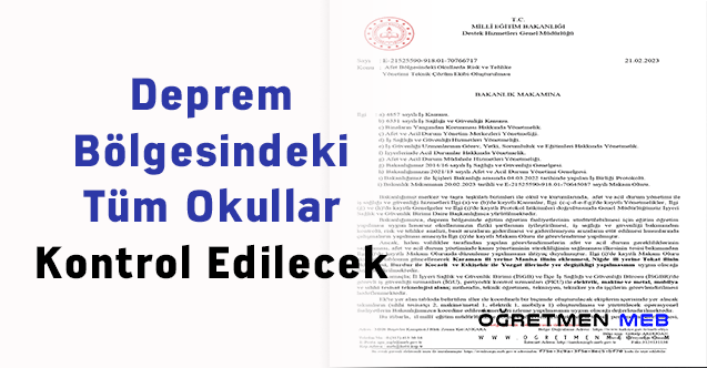 Deprem Bölgesindeki Tüm Okullar Kontrol Edilecek