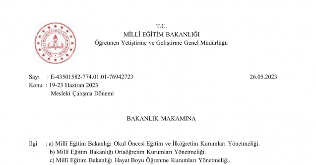 MEB'den Mesleki Çalışma Dönemi Yazısı