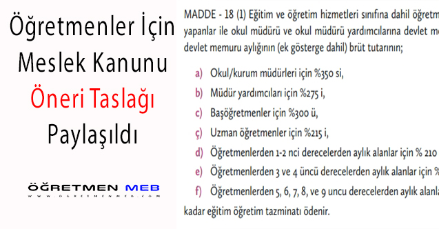 Öğretmenlik Meslek Kanunu İçin ''Öneri Metni'' Paylaşıldı