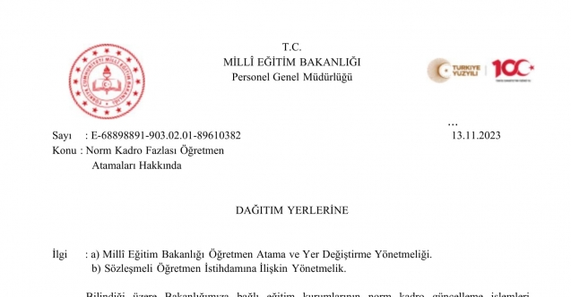 MEB'den Norm Fazlası Öğretmenler Hakkında Resmi Yazı